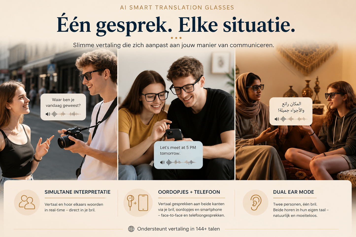 EJE Slimme Bril met AI — Vertaling in 100+ Talen, Muziek, Handsfree Bellen & Kleurveranderende Lenzen