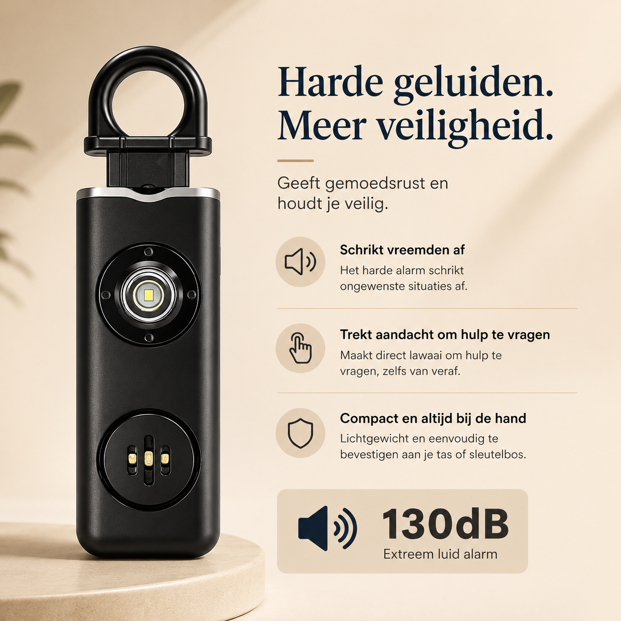 SafeGuard Persoonlijk Veiligheidsalarm — 130 dB Sirene met LED-licht & USB-C Opladen