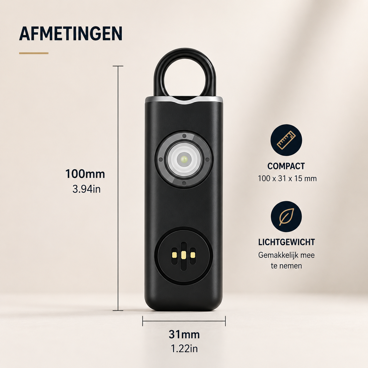 SafeGuard Persoonlijk Veiligheidsalarm — 130 dB Sirene met LED-licht & USB-C Opladen