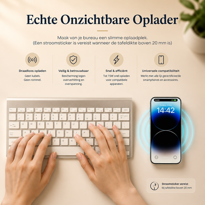 KPON Onzichtbare draadloze oplader, 30 mm, verborgen onder de tafel, inductieve oplader voor iPhone 16/15/14/13/12/11/Pro/Mini/Max/Xs, Samsung S24/S23/S22/S21/S20/S10/S9/S8