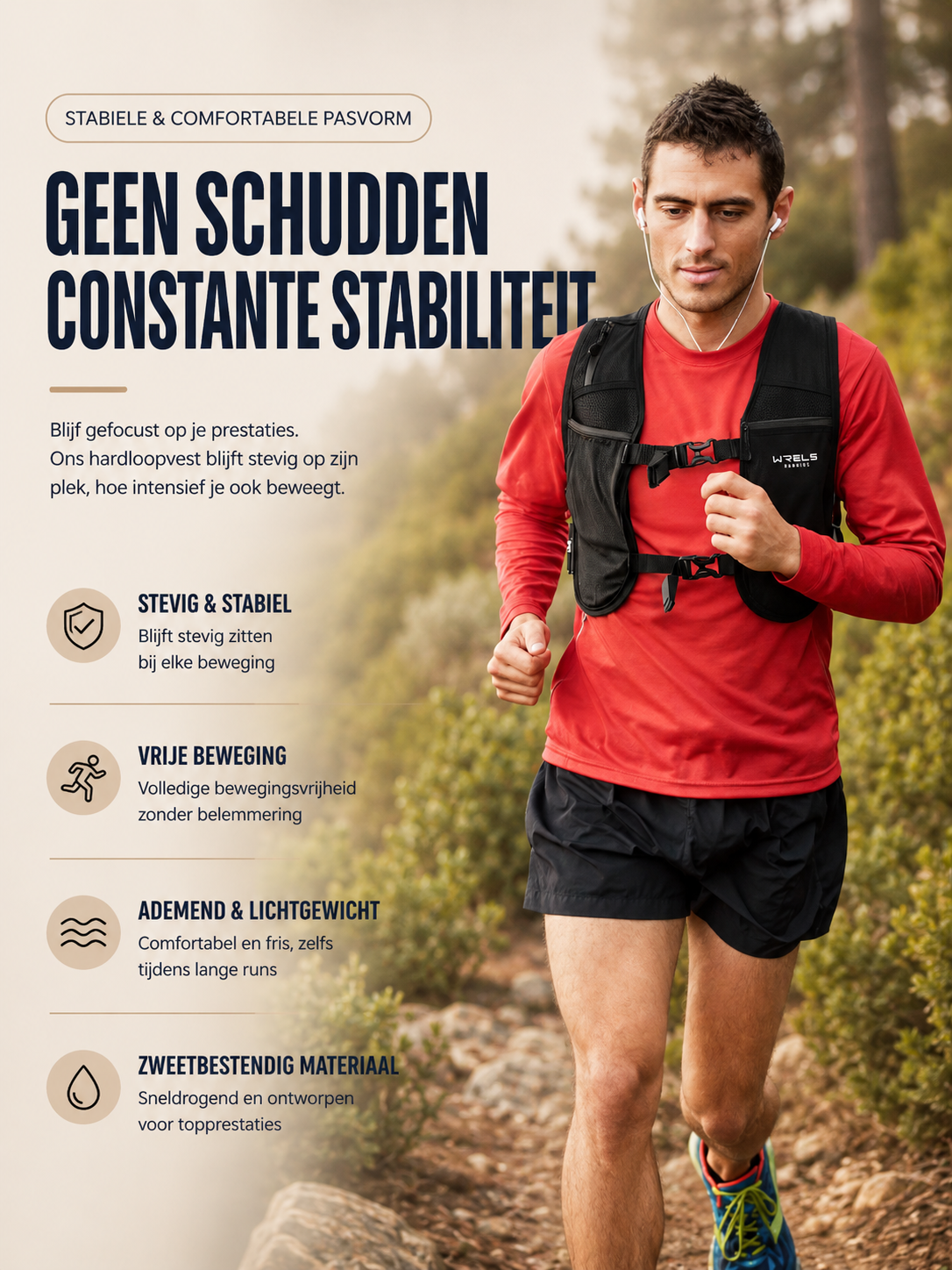 WRELS Running Hydratation Vest Lichtgewicht ademend Marathon Trail Race Pack voor heren Dames