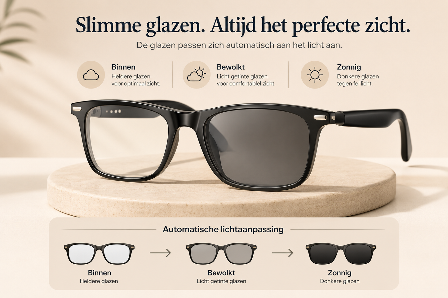EJE Slimme Bril met AI — Vertaling in 100+ Talen, Muziek, Handsfree Bellen & Kleurveranderende Lenzen