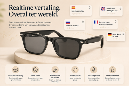 EJE Slimme Bril met AI — Vertaling in 100+ Talen, Muziek, Handsfree Bellen & Kleurveranderende Lenzen