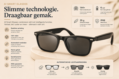 EJE Slimme Bril met AI — Vertaling in 100+ Talen, Muziek, Handsfree Bellen & Kleurveranderende Lenzen