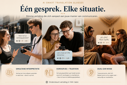 EJE Slimme Bril met AI — Vertaling in 100+ Talen, Muziek, Handsfree Bellen & Kleurveranderende Lenzen
